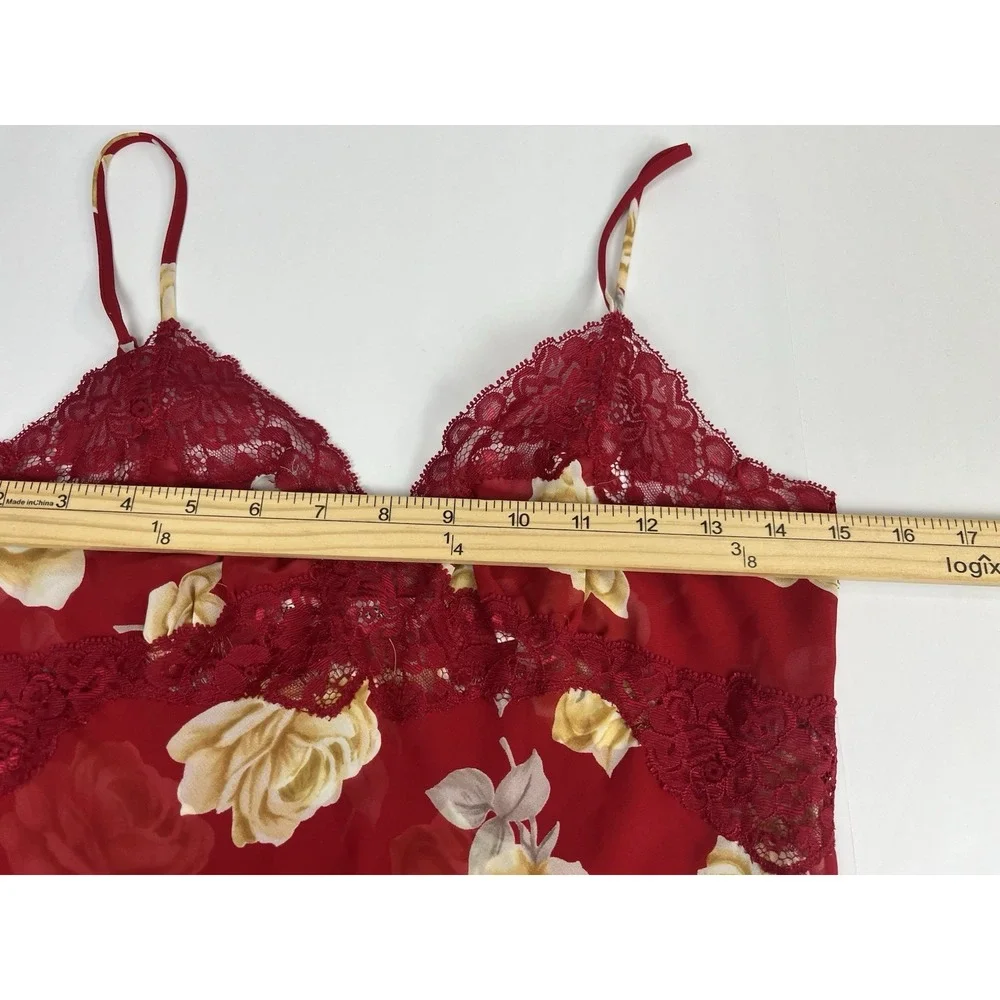 Vintage 90s‎ Victoria's Secret Red Floral Print Chemise Nightgown Sz S